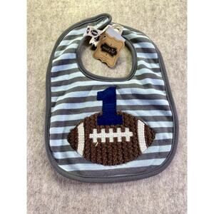 Mud Pie Blue and Gray Striped Football Themed Baby Bib